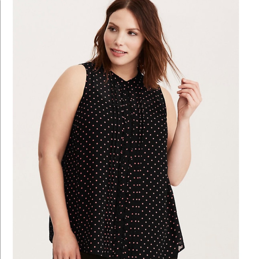 ❌SOLD❌ POLKA DOT RUFFLED FRONT CHIFFON TANK TOP